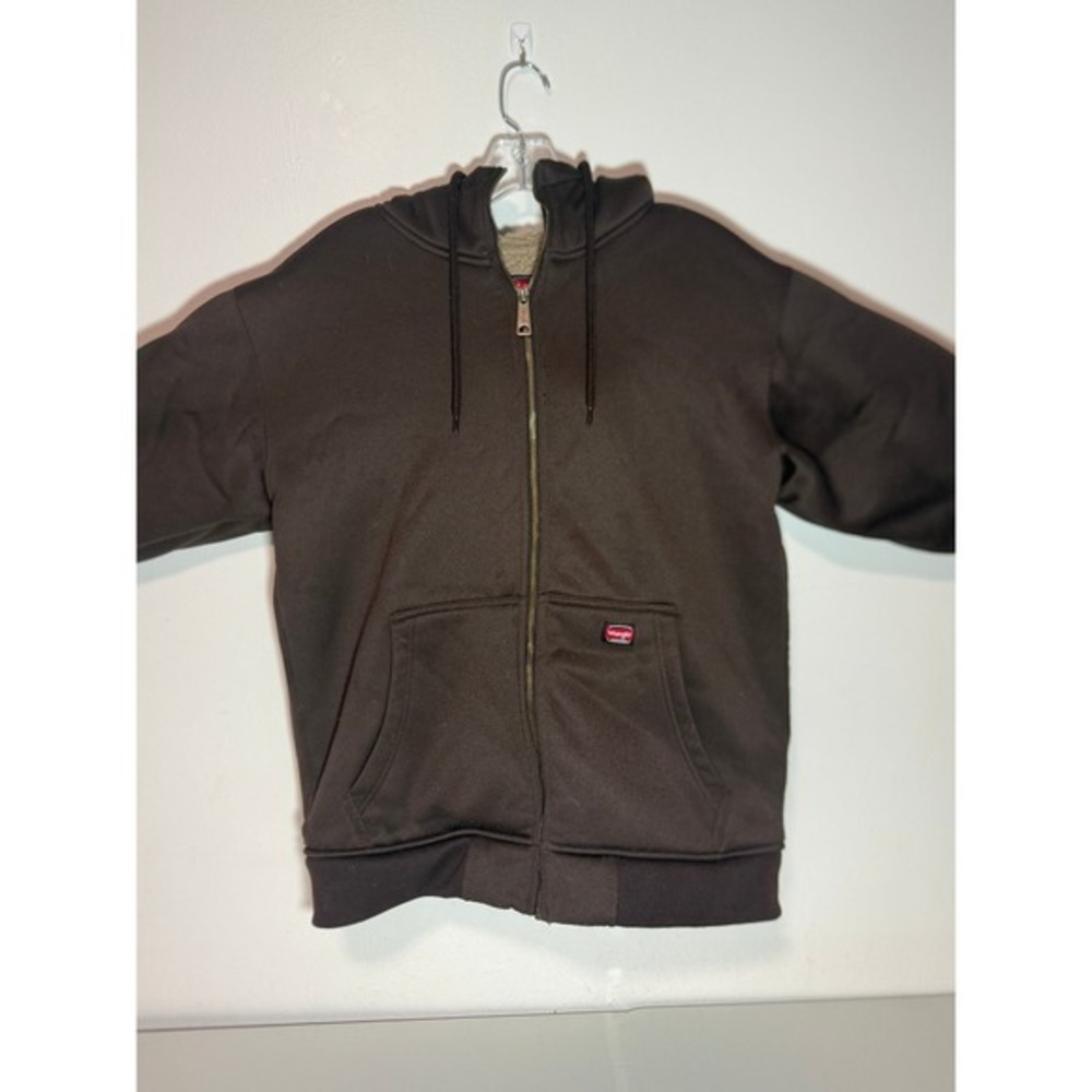 Wrangler‎ Sherpa Lined Hooded Jacket Brown Fleece Lined Zip Up Workwear Size M